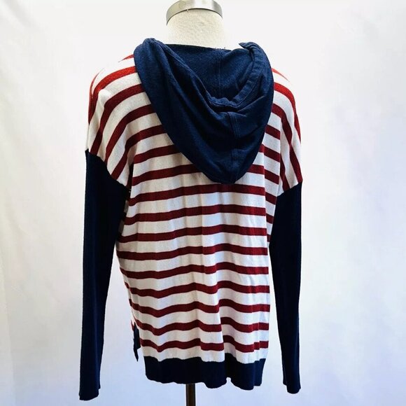 CASLON Women Long Sleeve Pullover V-Neck Hooded Striped Knitted Sweater Sz Large - Picture 9 of 12